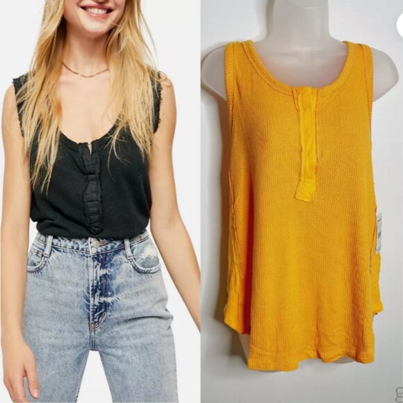 Free People Tops - NWT FREE PEOPLE Sz XS Ribbed Racerback Tank Henley "Bottomless mimosa"